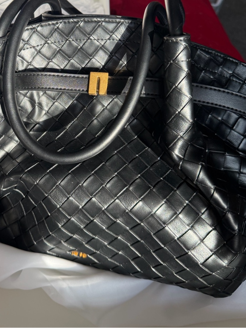 JW Pei Woven Leather Tote with Gold Accent